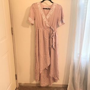 Pink wrap dress with embroidery details